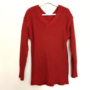 Jennifer Lauren Plus Women's Knit Textured V-Neck Rusty Red Sweater